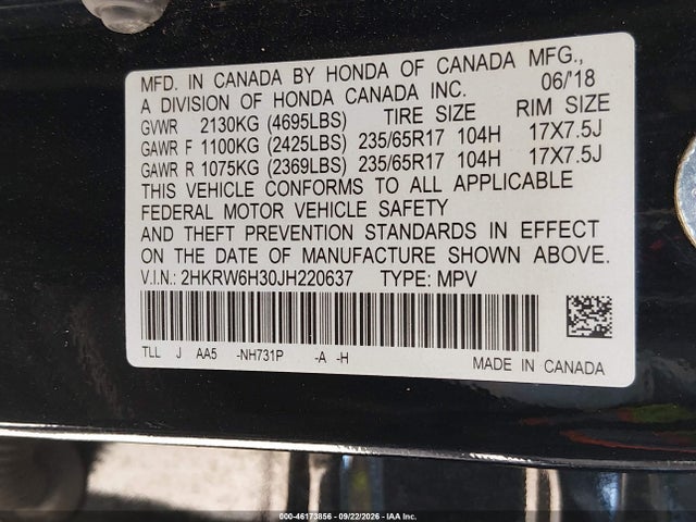 Honda CR-V LX 2018 2HKRW6H30JH220637 Image 9