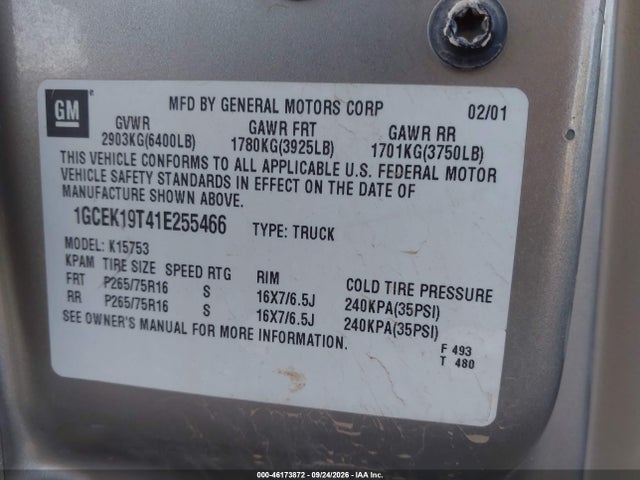2001 Chevrolet Silverado 1500 Ls მანქანა იყიდება აუქციონზე, vin: 1GCEK19T41E255466, აუქციონის ნომერი: 46173872