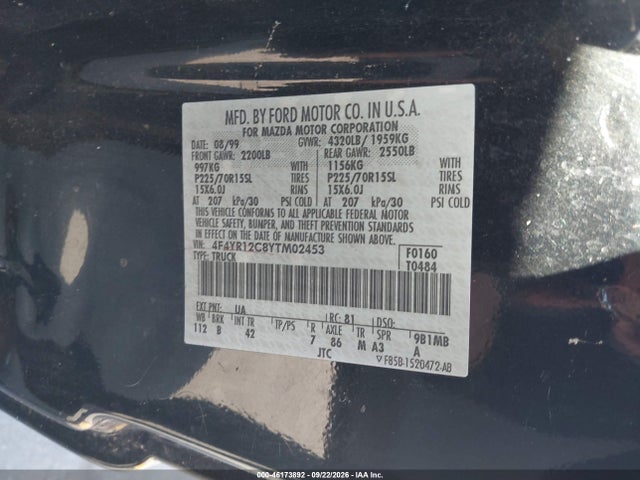Aukcja sprzedaży 2000 Mazda B2500 Se/sx, vin: 4F4YR12C8YTM02453, numer aukcji: 46173892