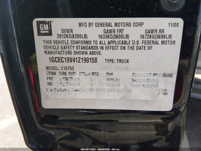 2001 Chevrolet Silverado 1500 Ls მანქანა იყიდება აუქციონზე, vin: 1GCEC19V41Z199150, აუქციონის ნომერი: 46173921