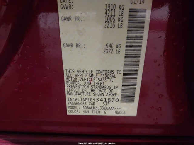 Aukcja sprzedaży 2014 Nissan Altima 2.5 S, vin: 1N4AL3AP1EN341870, numer aukcji: 46173925