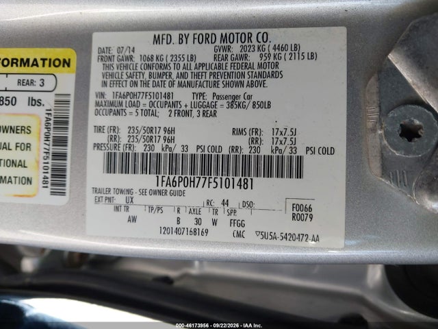Aukcja sprzedaży 2015 Ford Fusion Se, vin: 1FA6P0H77F5101481, numer aukcji: 46173956