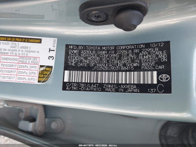 46173978 :رقم المزاد ، JTDZN3EU9D3188415 vin ، 2013 Toyota Prius V Five مزاد بيع