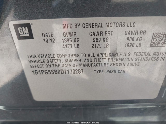 Продаж на аукціоні авто 2013 Chevrolet Cruze Ltz, vin: 1G1PG5SB0D7170287, номер лоту: 46173993