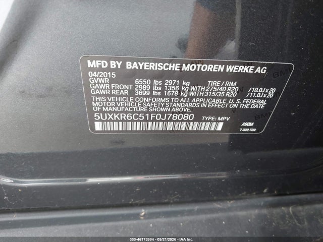 Продажа на аукционе авто 2015 Bmw X5 Xdrive50i, vin: 5UXKR6C51F0J78080, номер лота: 46173994