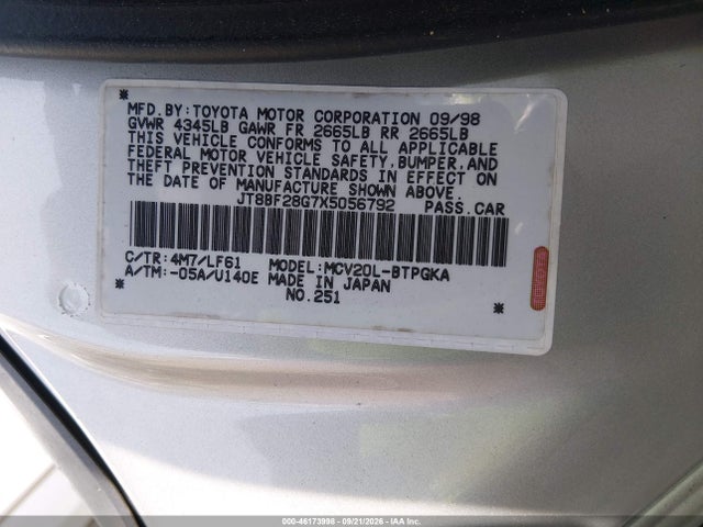 Aukcja sprzedaży 1999 Lexus Es 300, vin: JT8BF28G7X5056792, numer aukcji: 46173998