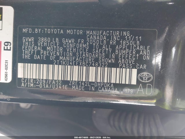 Aukcja sprzedaży 2011 Toyota Matrix, vin: 2T1KU4EEXBC748322, numer aukcji: 46174005