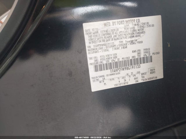 Продажа на аукционе авто 2011 Ford Taurus Limited, vin: 1FAHP2FW9BG191133, номер лота: 46174009