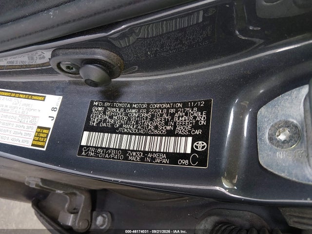 2013 Toyota Prius Two მანქანა იყიდება აუქციონზე, vin: JTDKN3DU4D1628605, აუქციონის ნომერი: 46174031