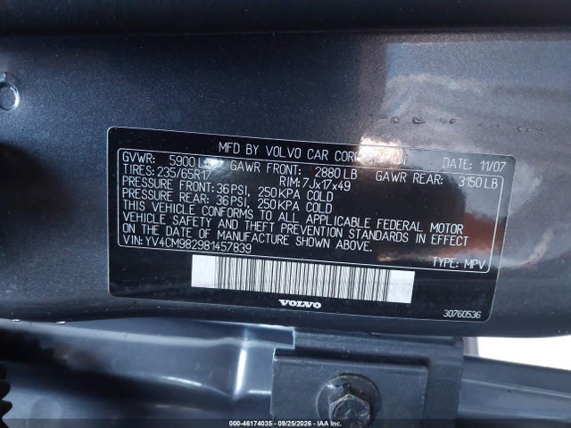 46174035 :رقم المزاد ، YV4CM982981457839 vin ، 2008 Volvo Xc90 3.2 مزاد بيع