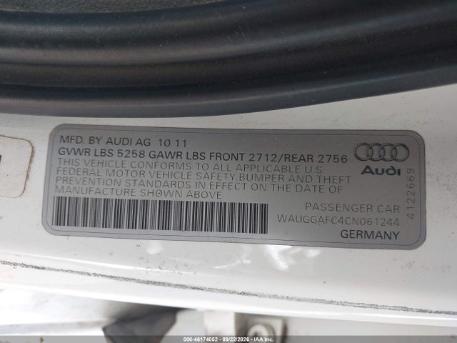 46174052 :رقم المزاد ، WAUGGAFC4CN061244 vin ، 2012 Audi A6 3.0 Premium مزاد بيع