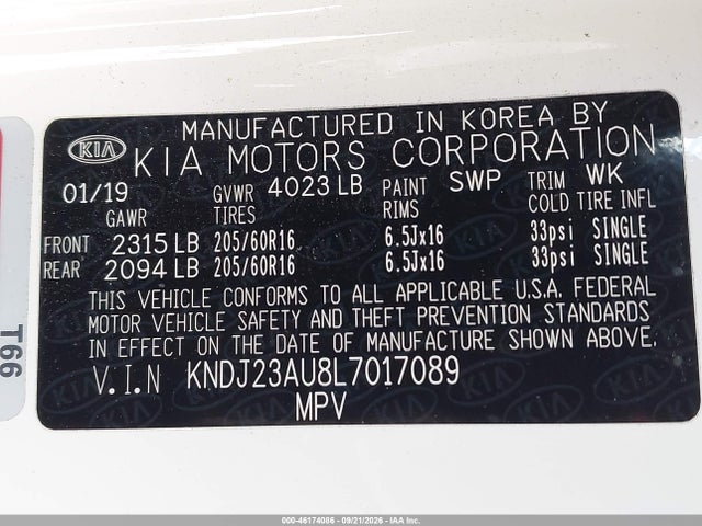Aukcja sprzedaży 2020 Kia Soul Lx, vin: KNDJ23AU8L7017089, numer aukcji: 46174086