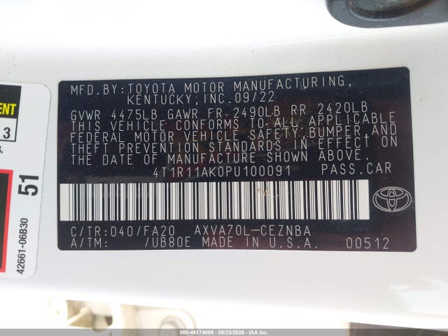 Aukcja sprzedaży 2023 Toyota Camry Le, vin: 4T1R11AK0PU100091, numer aukcji: 46174089
