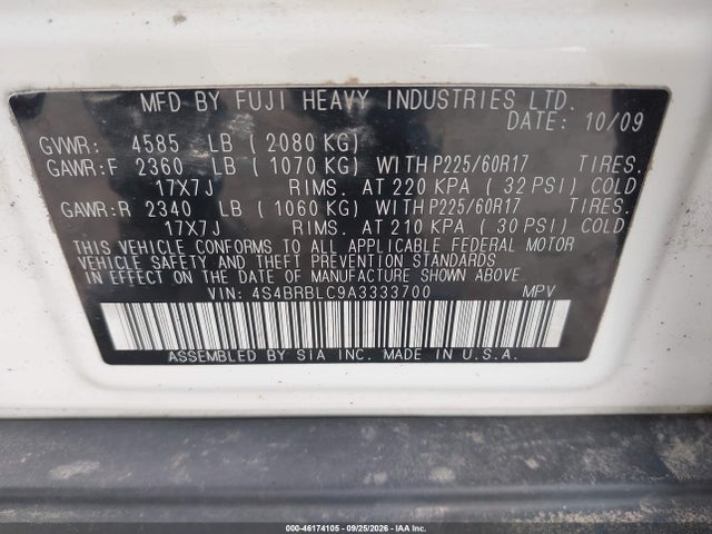 46174105 :رقم المزاد ، 4S4BRBLC9A3333700 vin ، 2010 Subaru Outback 2.5i Limited مزاد بيع