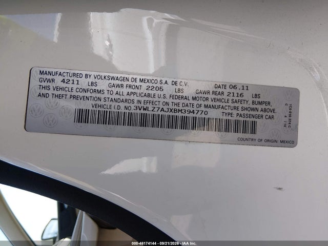 Aukcja sprzedaży 2011 Volkswagen Jetta 2.5l Sel, vin: 3VWLZ7AJXBM394770, numer aukcji: 46174144
