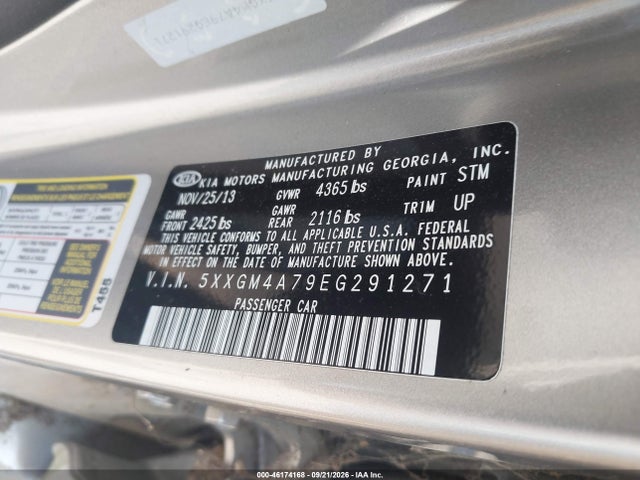 46174168 :رقم المزاد ، 5XXGM4A79EG291271 vin ، 2014 Kia Optima Lx مزاد بيع