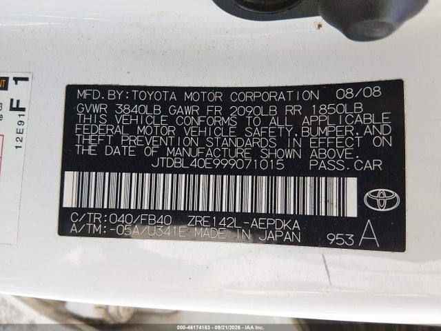 Продажа на аукционе авто 2009 Toyota Corolla Le, vin: JTDBL40E999071015, номер лота: 46174183