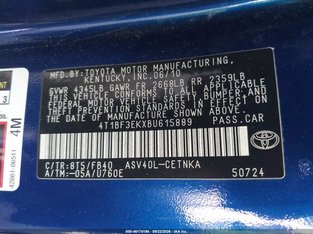 Продаж на аукціоні авто 2011 Toyota Camry Le, vin: 4T1BF3EKXBU615889, номер лоту: 46174196