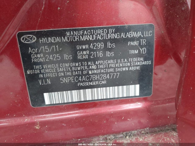 Продажа на аукционе авто 2011 Hyundai Sonata Limited, vin: 5NPEC4AC7BH284777, номер лота: 46174204