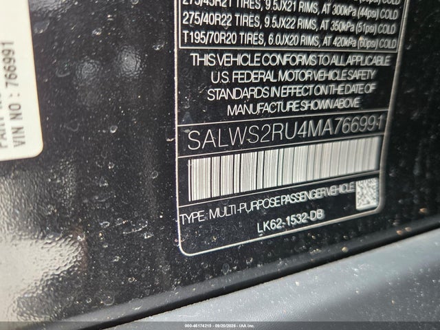 46174215 :رقم المزاد ، SALWS2RU4MA766991 vin ، 2021 Land Rover Range Rover Sport Hst Mhev مزاد بيع