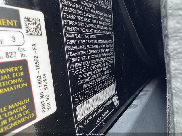 Auction sale of the 2020 Land Rover Range Rover Hse, vin: SALGS2RUXLA575644, lot number: 46174220