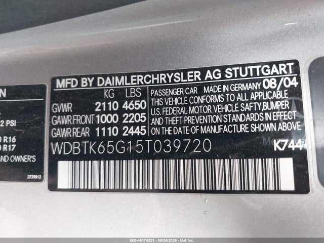 2005 Mercedes-benz Clk 320 მანქანა იყიდება აუქციონზე, vin: WDBTK65G15T039720, აუქციონის ნომერი: 46174221