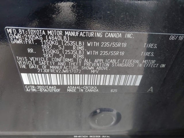 Продаж на аукціоні авто 2018 Toyota Rav4 Limited, vin: 2T3DFREV2JW817072, номер лоту: 46174224