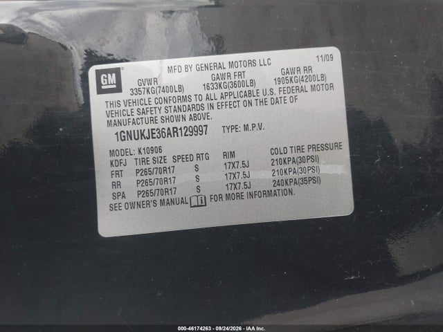 46174263 :رقم المزاد ، 1GNUKJE36AR129997 vin ، 2010 Chevrolet Suburban 1500 Lt1 مزاد بيع