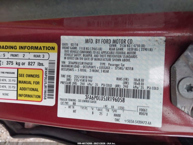 Aukcja sprzedaży 2018 Ford Fusion Hybrid Se, vin: 3FA6P0LU5JR196058, numer aukcji: 46174269