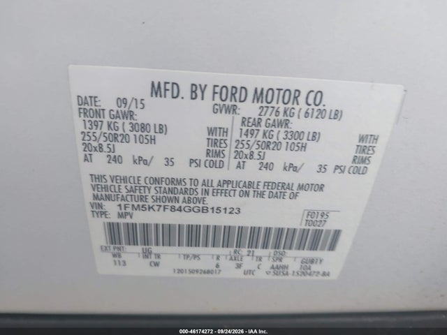 Продажа на аукционе авто 2016 Ford Explorer Limited, vin: 1FM5K7F84GGB15123, номер лота: 46174272