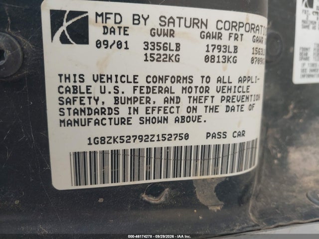 46174278 :رقم المزاد ، 1G8ZK52792Z152750 vin ، 2002 Saturn S-series Sl2 مزاد بيع