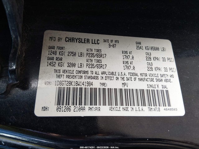 2008 Dodge Nitro Sxt მანქანა იყიდება აუქციონზე, vin: 1D8GT28K18W141984, აუქციონის ნომერი: 46174291