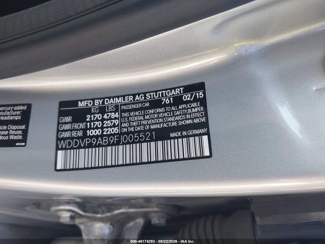 Aukcja sprzedaży 2015 Mercedes-benz B-class Electric Drive, vin: WDDVP9AB9FJ005521, numer aukcji: 46174293