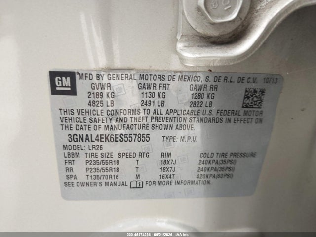 Auction sale of the 2014 Chevrolet Captiva Sport Ltz, vin: 3GNAL4EK6ES557855, lot number: 46174296