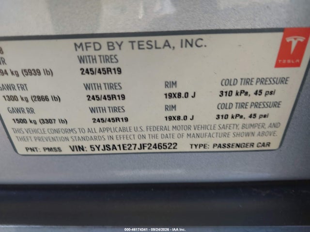 Tesla Model S 100d/75d/p100d 2018 5YJSA1E27JF246522 Image 9