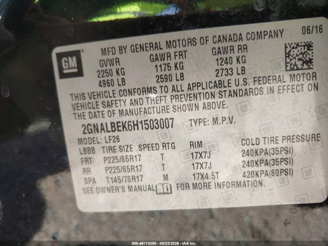 Chevrolet EQUINOX LS 2017 2GNALBEK6H1503007 Image 9
