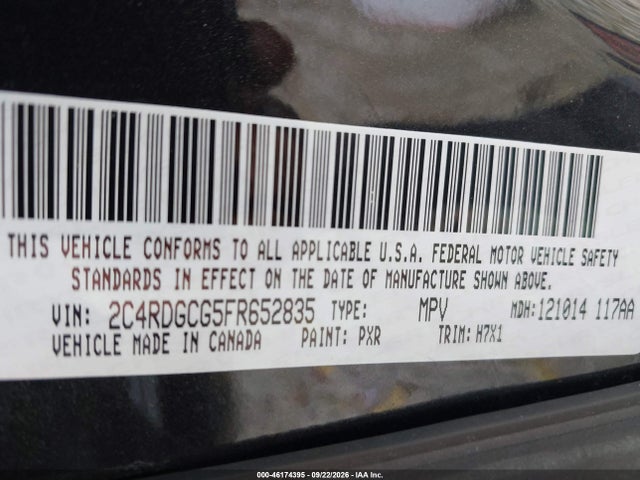 Aukcja sprzedaży 2015 Dodge Grand Caravan Sxt, vin: 2C4RDGCG5FR652835, numer aukcji: 46174395