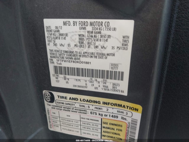 Продажа на аукционе авто 2013 Ford F150 Supercrew, vin: 1FTFW1EF8DKD01881, номер лота: 46174406