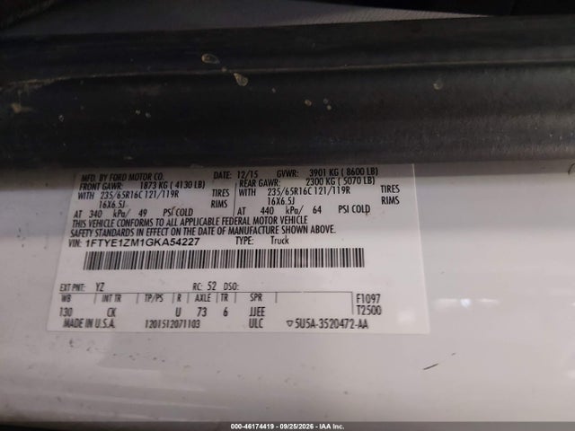 Продаж на аукціоні авто 2016 Ford Transit-150, vin: 1FTYE1ZM1GKA54227, номер лоту: 46174419