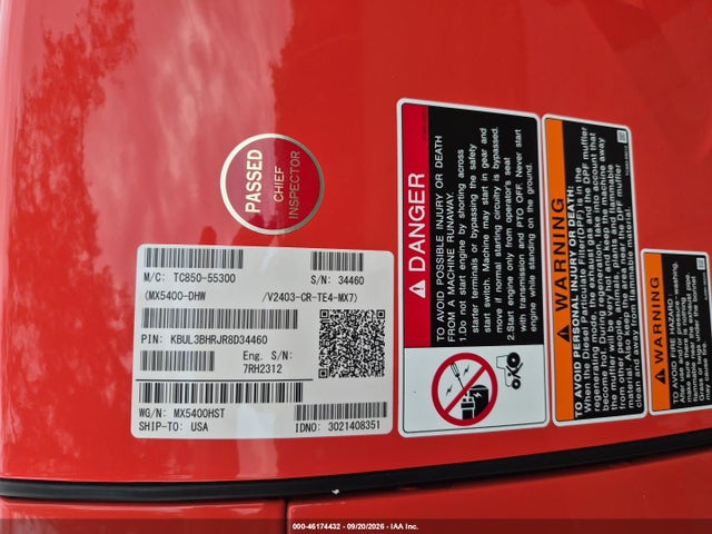 Продажа на аукционе авто 2024 Kubota Mx5400, vin: KBUL3BHRJR8D34460, номер лота: 46174432