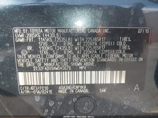 Продажа на аукционе авто 2010 Toyota Rav4, vin: 2T3ZF4DV9AW045678, номер лота: 46174453