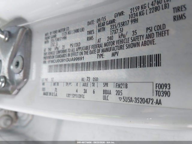 Продаж на аукціоні авто 2016 Ford Escape Se, vin: 1FMCU0G91GUA99691, номер лоту: 46174456