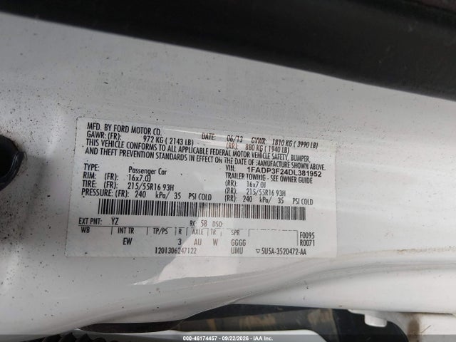 Aukcja sprzedaży 2013 Ford Focus Se, vin: 1FADP3F24DL381952, numer aukcji: 46174457