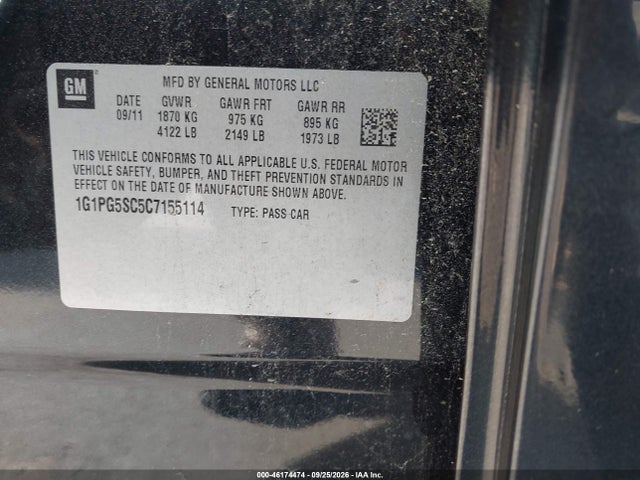 Продажа на аукционе авто 2012 Chevrolet Cruze 2lt, vin: 1G1PG5SC5C7155114, номер лота: 46174474