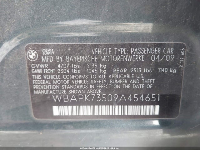 Продаж на аукціоні авто 2009 Bmw 328i Xdrive, vin: WBAPK73509A454651, номер лоту: 46174477