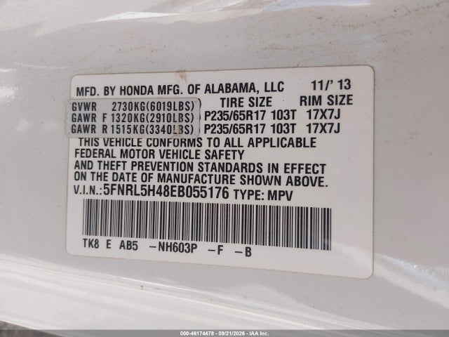 Honda ODYSSEY EX 2014 5FNRL5H48EB055176 Image 9