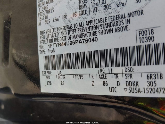 46174489 :رقم المزاد ، 1FTYR44U96PA76040 vin ، 2006 Ford Ranger Sport/stx/xlt مزاد بيع