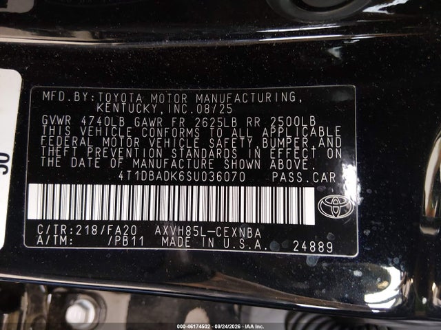 Продаж на аукціоні авто 2025 Toyota Camry Le, vin: 4T1DBADK6SU036070, номер лоту: 46174502
