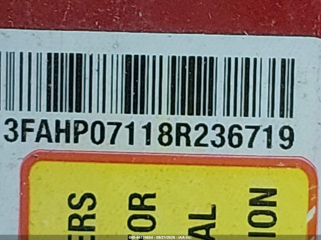 46174504 :رقم المزاد ، 3FAHP07118R236719 vin ، 2008 Ford Fusion Se مزاد بيع