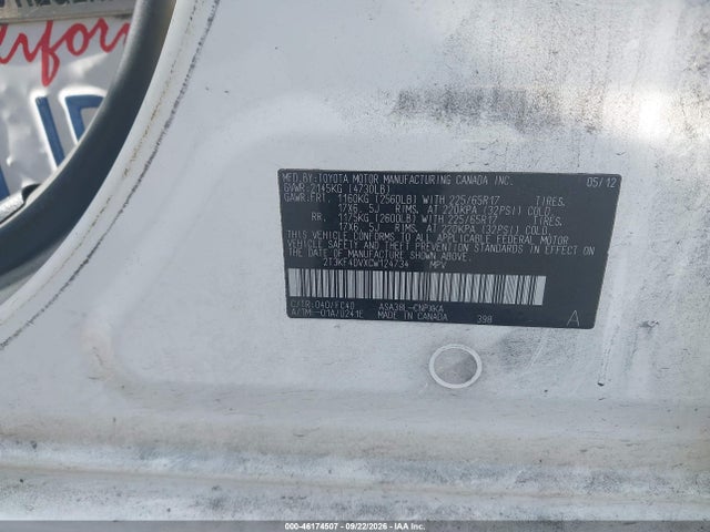 Продажа на аукционе авто 2012 Toyota Rav4, vin: 2T3KF4DVXCW124734, номер лота: 46174507
